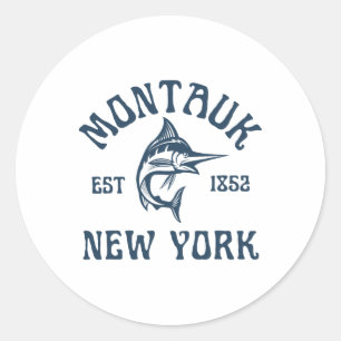 Adesivo Redondo Montauk Nova York Pesca Marlin Viagem Peixe Praia