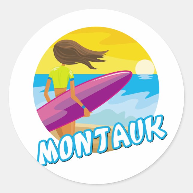 Adesivo Redondo Montauk Surfing (Frente)