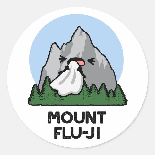Adesivo Redondo Monte Flu-ji Funny Mountain Pun (Frente)