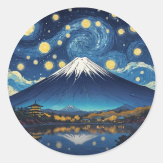 Adesivo Redondo monte fuji em noite estrelada