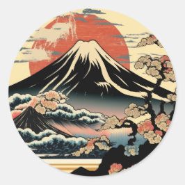 Adesivo Redondo Monte Fuji, Fugaku, fujiyama, Ukiyo-e Art,