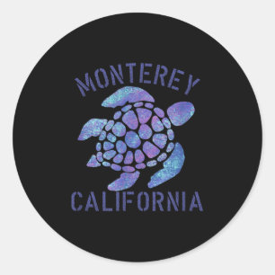 Adesivo Redondo Monterey, Ca Beach Design _ Presente de Tartaruga