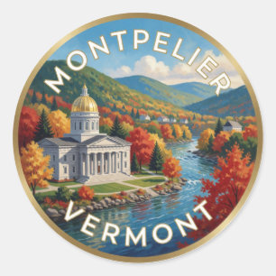Adesivo Redondo Montpelier Vermont Montanhas Verdes 🍁
