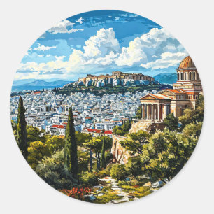 Adesivo Redondo Monumento Grego Antigo em Atenas Histórica