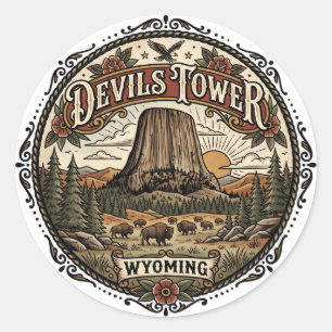 Adesivo Redondo Monumento Nacional Devils Tower Wyoming