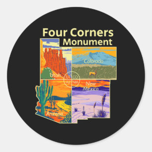 Adesivo Redondo Monumento Vintage Four Corners Com Parque Nacional