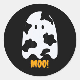 Adesivo Redondo Moo! Bela Vaca Engraçada, Impressão de Fantasma, T