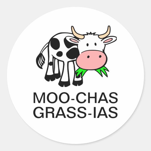 Adesivo Redondo Moo-chas Grass-ias (Muchas Gracias) (Frente)