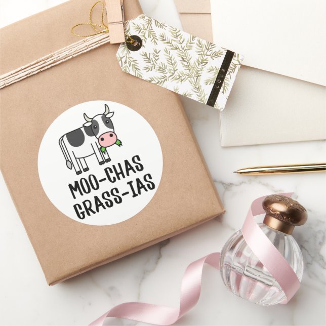 Adesivo Redondo Moo-chas Grass-ias, Muchas Gracias dão Vaca (Presentear)