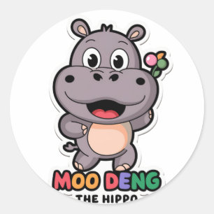 Adesivo Redondo Moo Deng Cute Cartoon Hippo