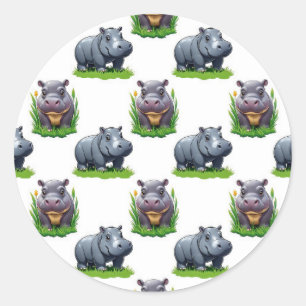 Adesivo Redondo Moo Deng Hippopotamus Animal Pattern Design