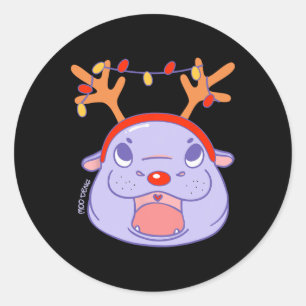 Adesivo Redondo Moo Deng Reindeer Natal Xmas Zoo Safari S
