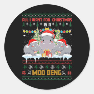 Adesivo Redondo Moo Deng Todos Querem O Natal Hippopotamus Hippo