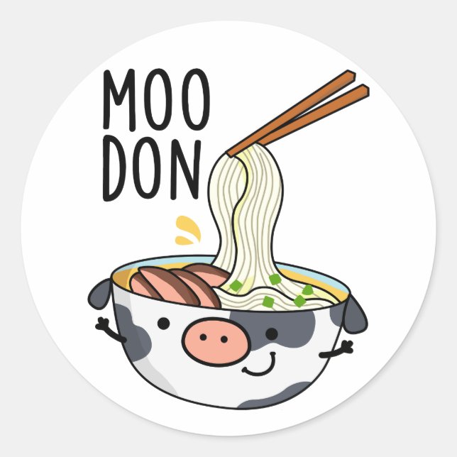Adesivo Redondo Moo-don Funny Udon Pun (Frente)