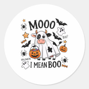 Adesivo Redondo Moo I quer dizer Boo Spooky Cow Halloween Spooky H