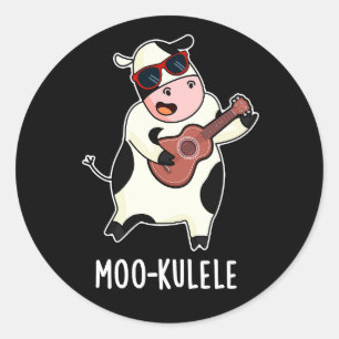 Adesivo Redondo Moo-kulele Funny Ukulele Cow Pun Dark BG