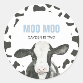 Adesivo Redondo MOO MOO I'm TWO Cow Print 2nd birthday
