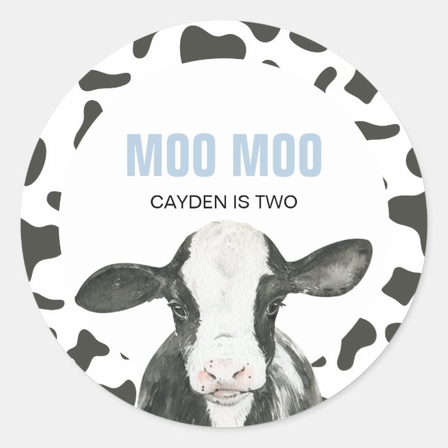 Adesivo Redondo MOO MOO I'm TWO Cow Print 2nd birthday (Frente)