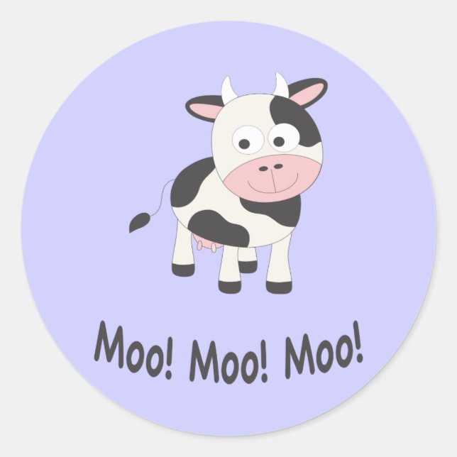 Adesivo Redondo Moo Moo Moo Cute Cartoon (Frente)