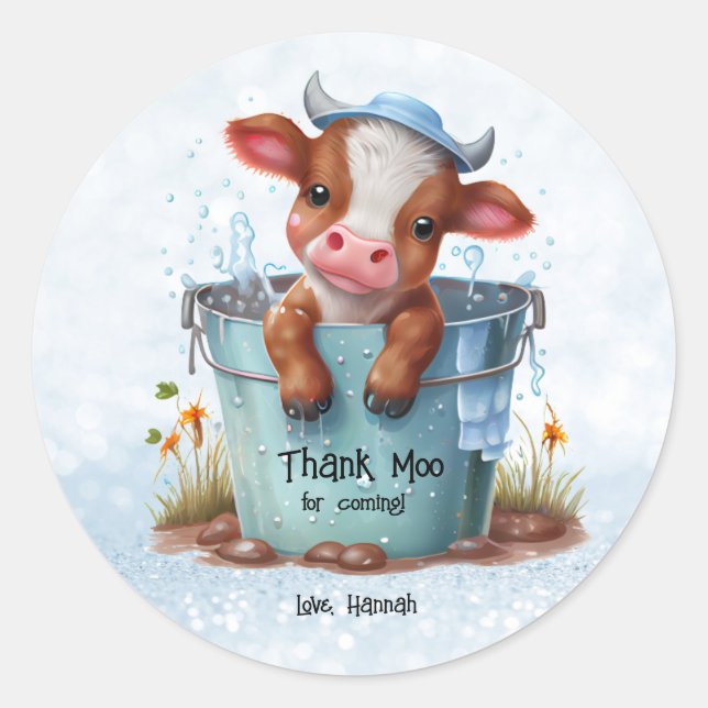 Adesivo Redondo Moo Obrigado De Vaca Cuta Para Personalizar (Frente)