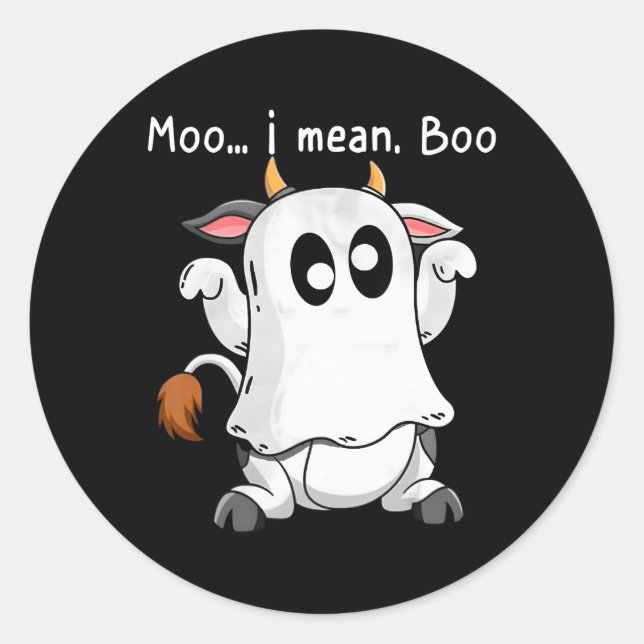Adesivo Redondo Moo, quer dizer, Boo Ghost Cow Ghost Cow Halloween (Frente)