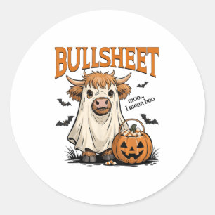 Adesivo Redondo Moo. Quero Dizer Boo Bullsheet Highland Cow Ghost