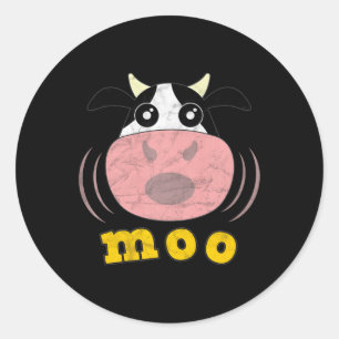 Adesivo Redondo Moo Vaca Animais De Criação Engraçados Agricultore