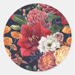 Adesivo Redondo Moody Amaryllis e Chrysanthemum Floral Weding