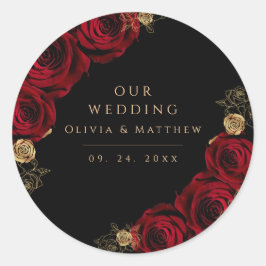 Adesivo Redondo Moody Black Burgundy Roses Wedding