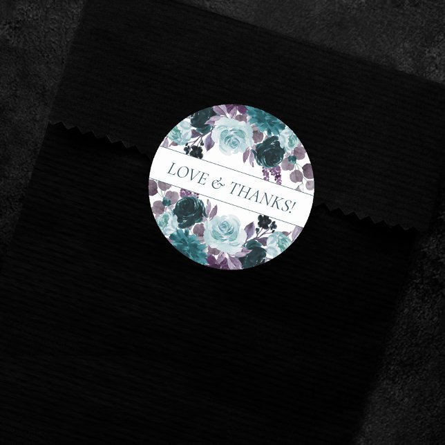 Adesivo Redondo Moody Boho | Teal e beringela Rosa púrpura (Criador carregado)