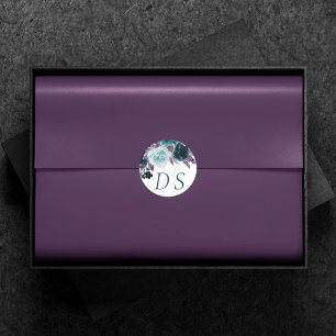 Adesivo Redondo Moody Boho   Teal e Purple Floral Salvar a Data
