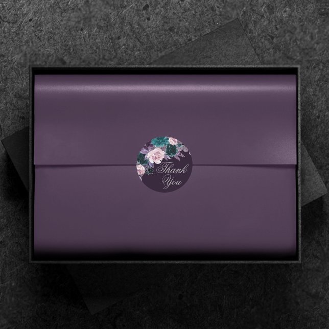 Adesivo Redondo Moody Boho | Teal Roxo De Gato Escuro Obrigado (Criador carregado)