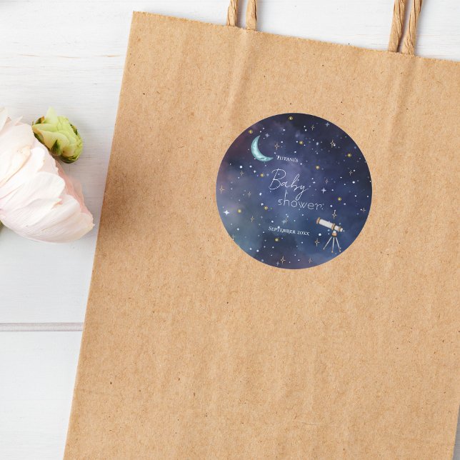 Adesivo Redondo Moody Celestial Moon & Stars Chá de fraldas (Criador carregado)