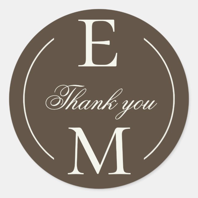 Adesivo Redondo Moody Coffee Monogram Wedding Thank You (Frente)