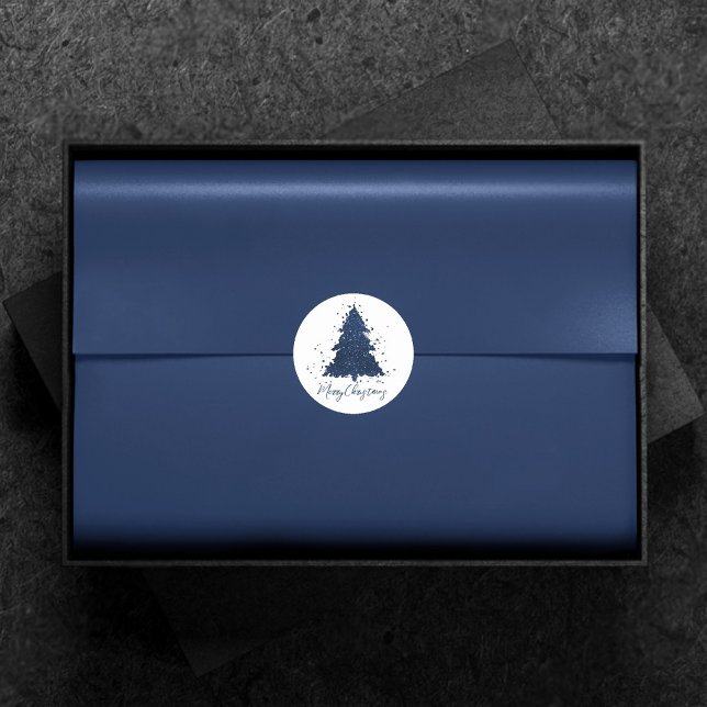Adesivo Redondo Moody Merry Christmas | Classy Dark Navy Blue Tree (Criador carregado)