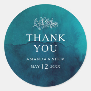 Adesivo Redondo Moody Ocean Watercolor Obrigado A Favor De Casamen