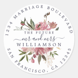 Adesivo Redondo Moody Pink Floral Wedding Return Address