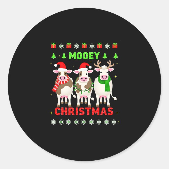 Adesivo Redondo Mooey Christmas Cow Christmas Ugly Sweater Pajama  (Frente)