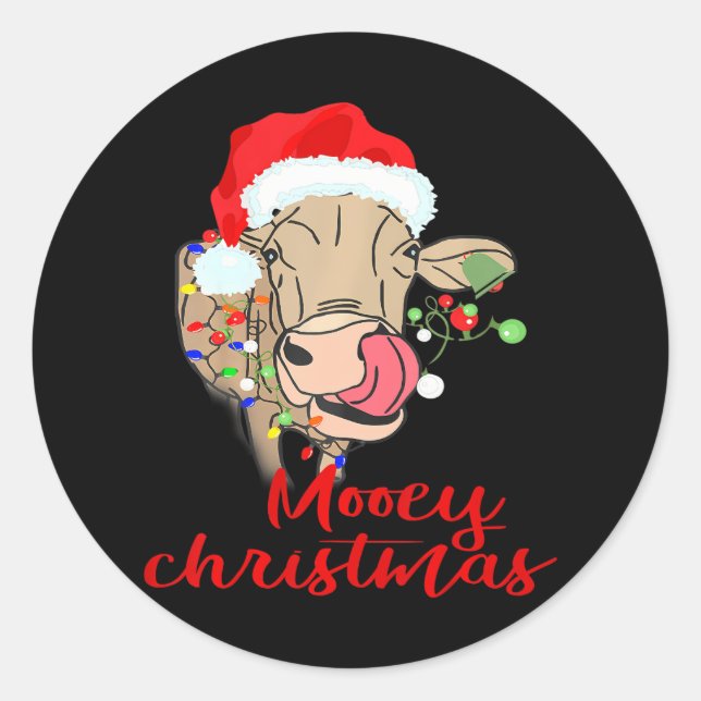 Adesivo Redondo Mooey Christmas Cow Heifer Farmer Xmas (Frente)