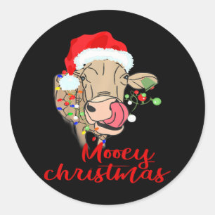 Adesivo Redondo Mooey Christmas Cow Heifer Farmer Xmas