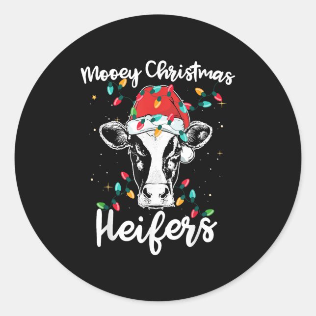 Adesivo Redondo Mooey Christmas Heifers Santa Xmas Lights Cow Love (Frente)