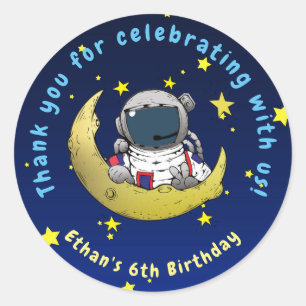 Adesivo Redondo Moon Adventure Birthday Obrigado Stickers