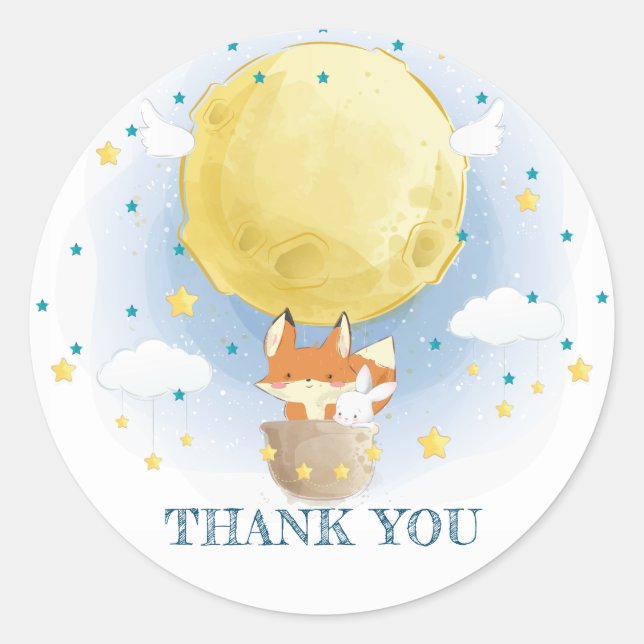 Adesivo Redondo Moon Air Balloon Obrigado (Frente)