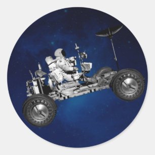 Adesivo Redondo Moon Buggy Road Trip Space Viagem Time Machine 70s