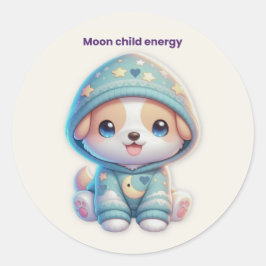 Adesivo Redondo Moon Child Energy Cute Dog Sticker – Beige Cozy