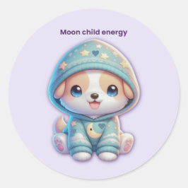 Adesivo Redondo Moon Child Energy Dog Sticker