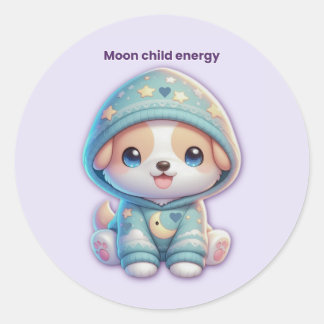 Adesivo Redondo Moon Child Energy Dog Sticker