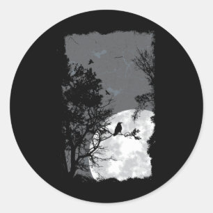 Adesivo Redondo Moon Crow Gloomy Forest Figurume Incrível Hallo