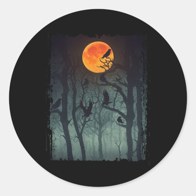 Adesivo Redondo Moon Crow Gloomy Forest Figurume Incrível Hallo (Frente)
