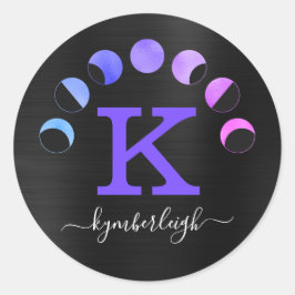 Adesivo Redondo Moon Fases Puro Cor-de-Rosa Glam Monograma Nome